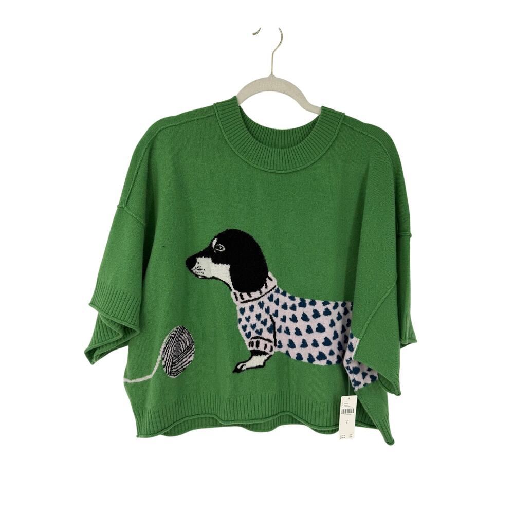 NWT Anthropologie Goldie 100% Cashmere Green Dachschund Sweater Size L Novelty - Picture 3 of 12